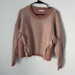 Madewell Pink Textured Fringe Pullover Sweater, Size XL